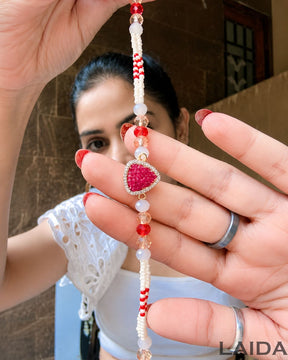 Handcrafted Red Beaded Ruby Bracelet Lumba Set - Rakhi