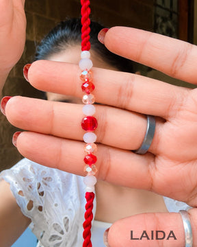Handcrafted Red Beaded Ruby Bracelet Lumba Set - Rakhi