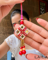 Handcrafted Red Mirror Beaded Lumba Set - Rakhi