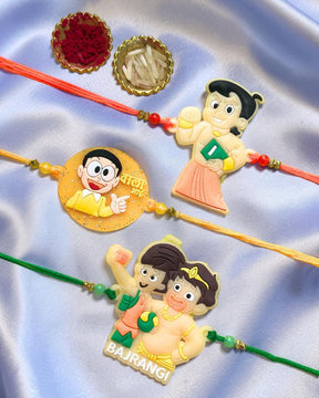 Set of 3 Rakhis -  Bajrangi, Chhota Bheem & Kulfi Wala Bhai Rakhi