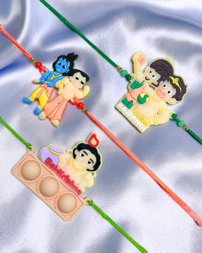 Set of 3 Rakhis - Bajrangi , Balkrishna And Chhota Bheem Krishna Rakhi