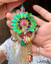 Handcrafted Green Flower Tassel Lumba Set - Rakhi