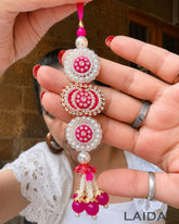 Handcrafted Pink Pearl Beaded Lumba Set - Rakhi