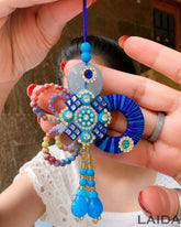 Handcrafted Blue Mirror Beaded Lumba Set - Rakhi