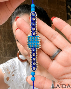 Handcrafted Blue Mirror Beaded Lumba Set - Rakhi