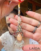 Handcrafted Peach Resin pearl Lumba Set - Rakhi