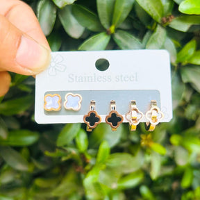 Set Of 3 Floral Black Earrings