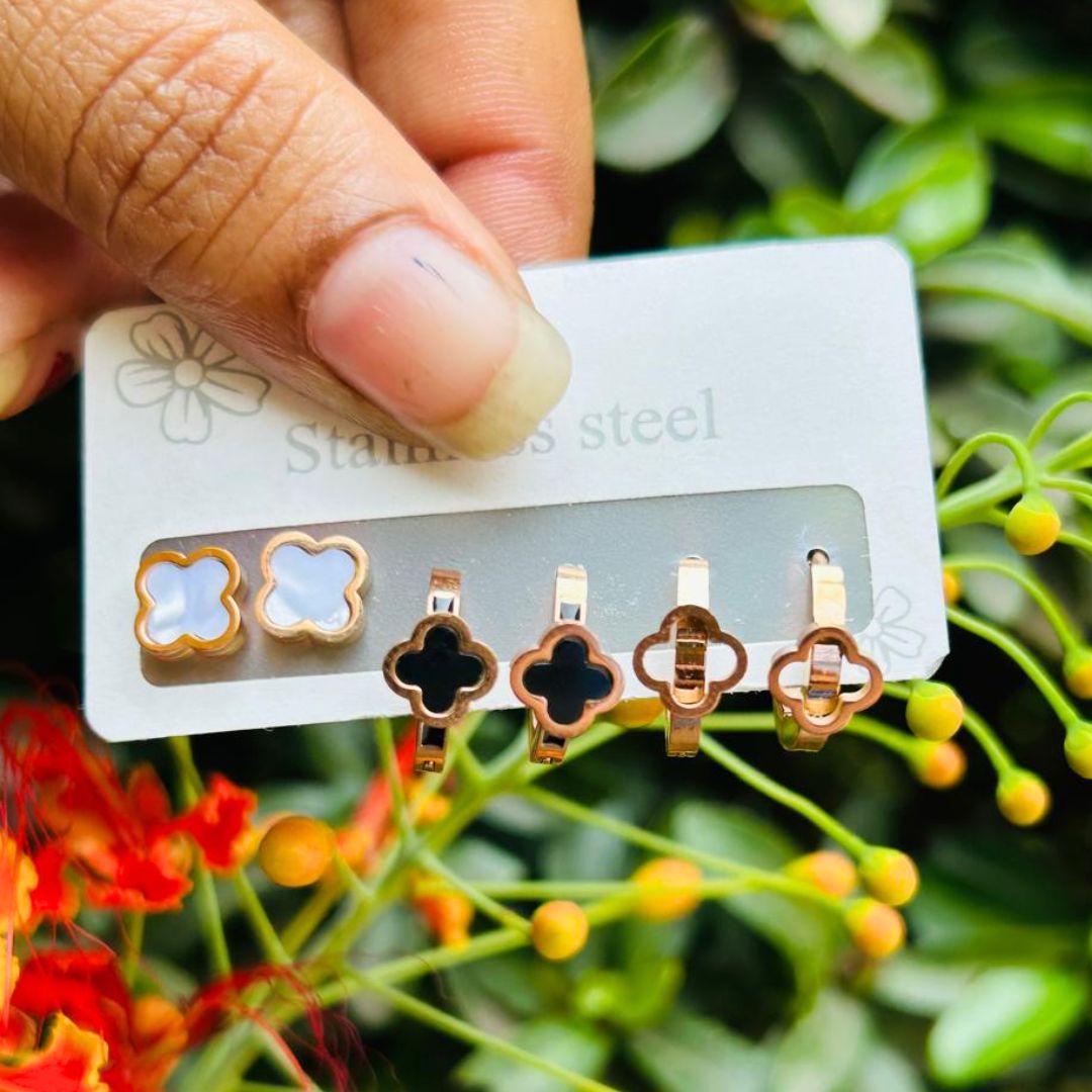 Set Of 3 Floral Black Earrings