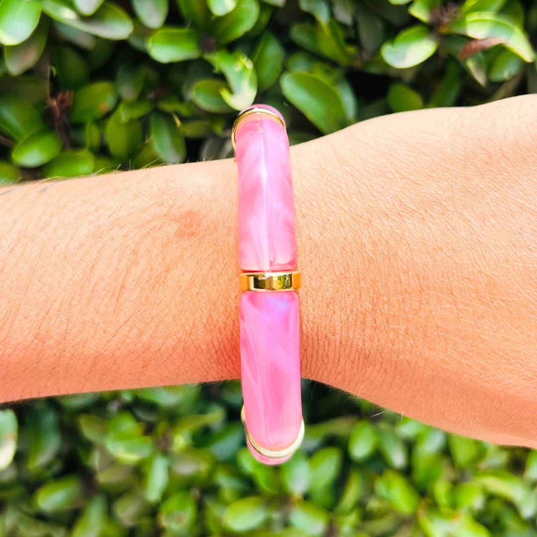 Vintage Acrylic Bracelet Set - Pink and Emerald Green