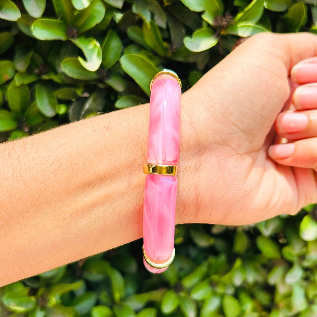 Vintage Acrylic Bracelet Set - Pink and Emerald Green