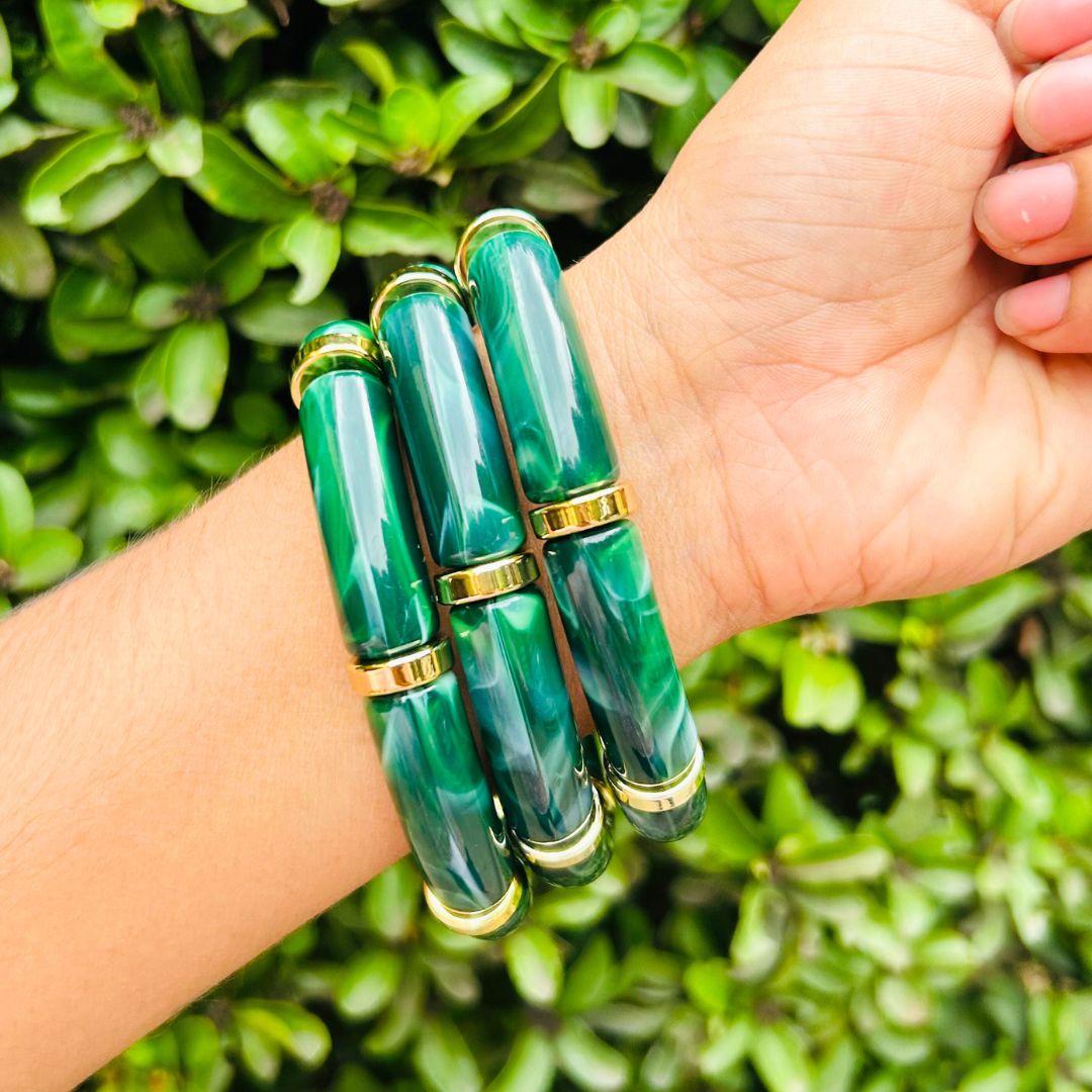 Vintage Acrylic Bracelet Set - Pink and Emerald Green