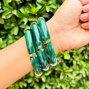 Vintage Acrylic Bracelet Set - Pink and Emerald Green