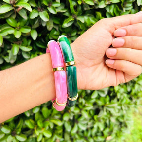 Vintage Acrylic Bracelet Set - Pink and Emerald Green