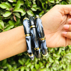 Vintage Acrylic Bracelet Set  - Yellow And Navy Blue