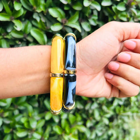 Vintage Acrylic Bracelet Set  - Yellow And Navy Blue