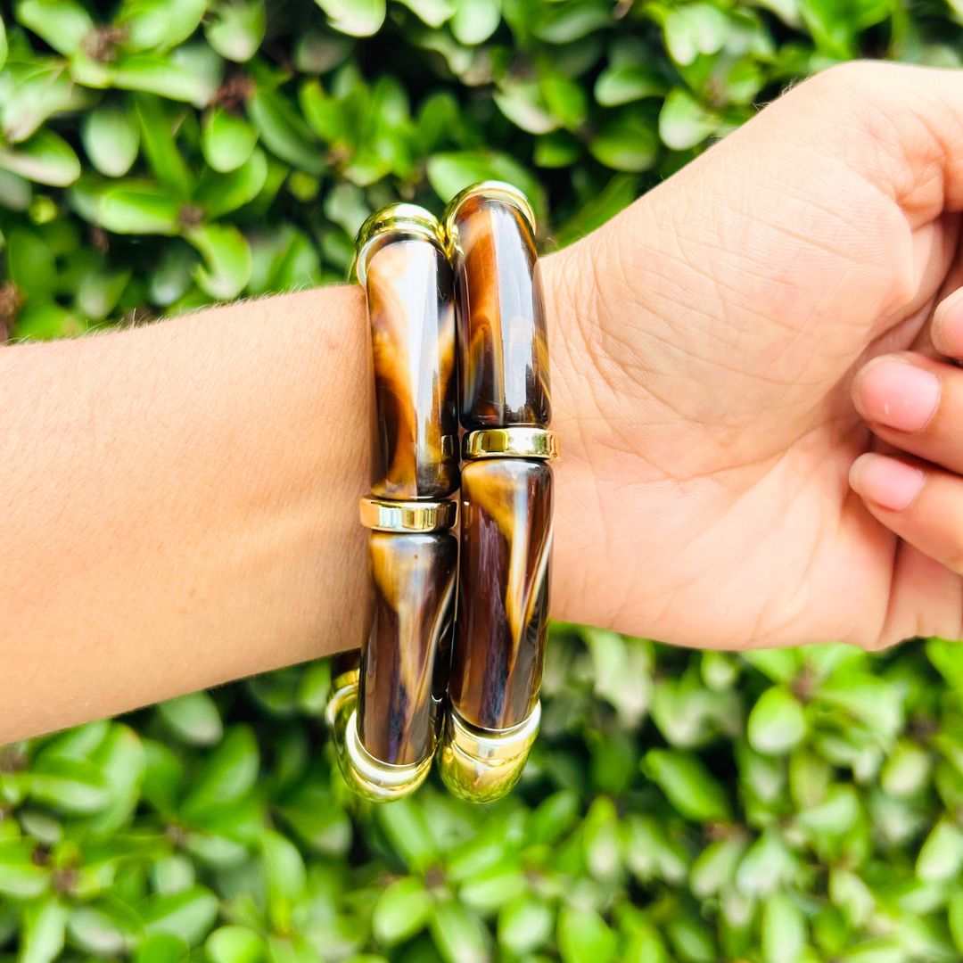Vintage Acrylic Bracelet Set  -Brown, Turquoise And White