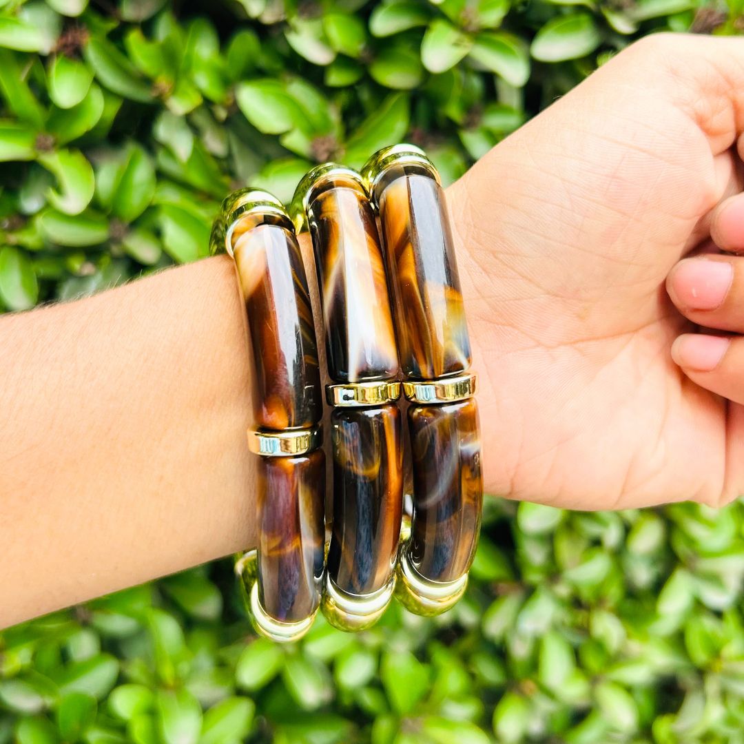 Vintage Acrylic Bracelet Set  -Brown, Turquoise And White