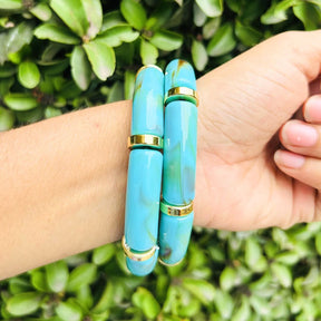 Vintage Acrylic Bracelet Set  -Brown, Turquoise And White