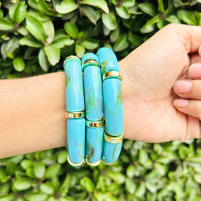 Vintage Acrylic Bracelet Set  -Brown, Turquoise And White