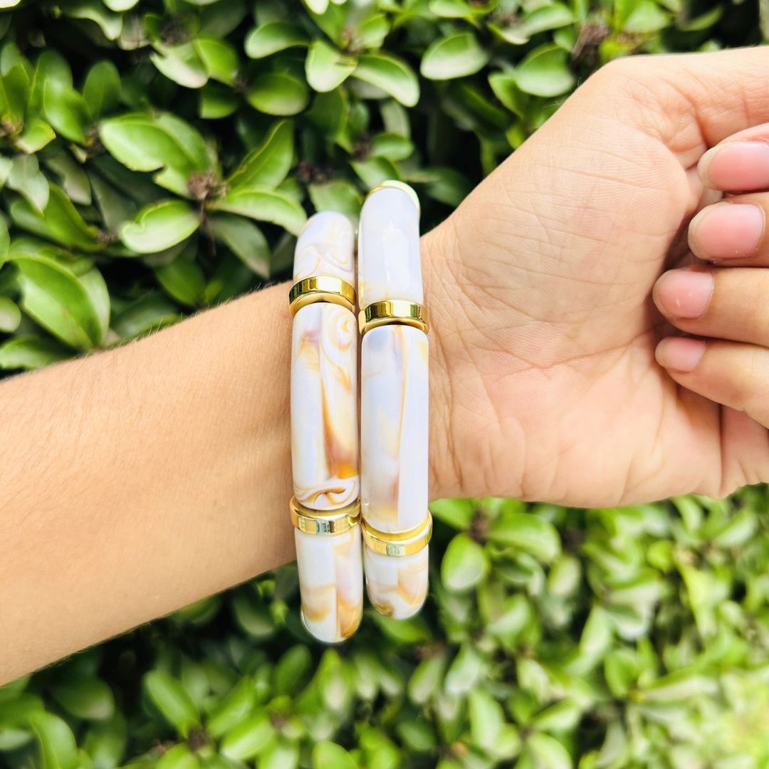 Vintage Acrylic Bracelet Set - Brown, Off-White and Turquoise