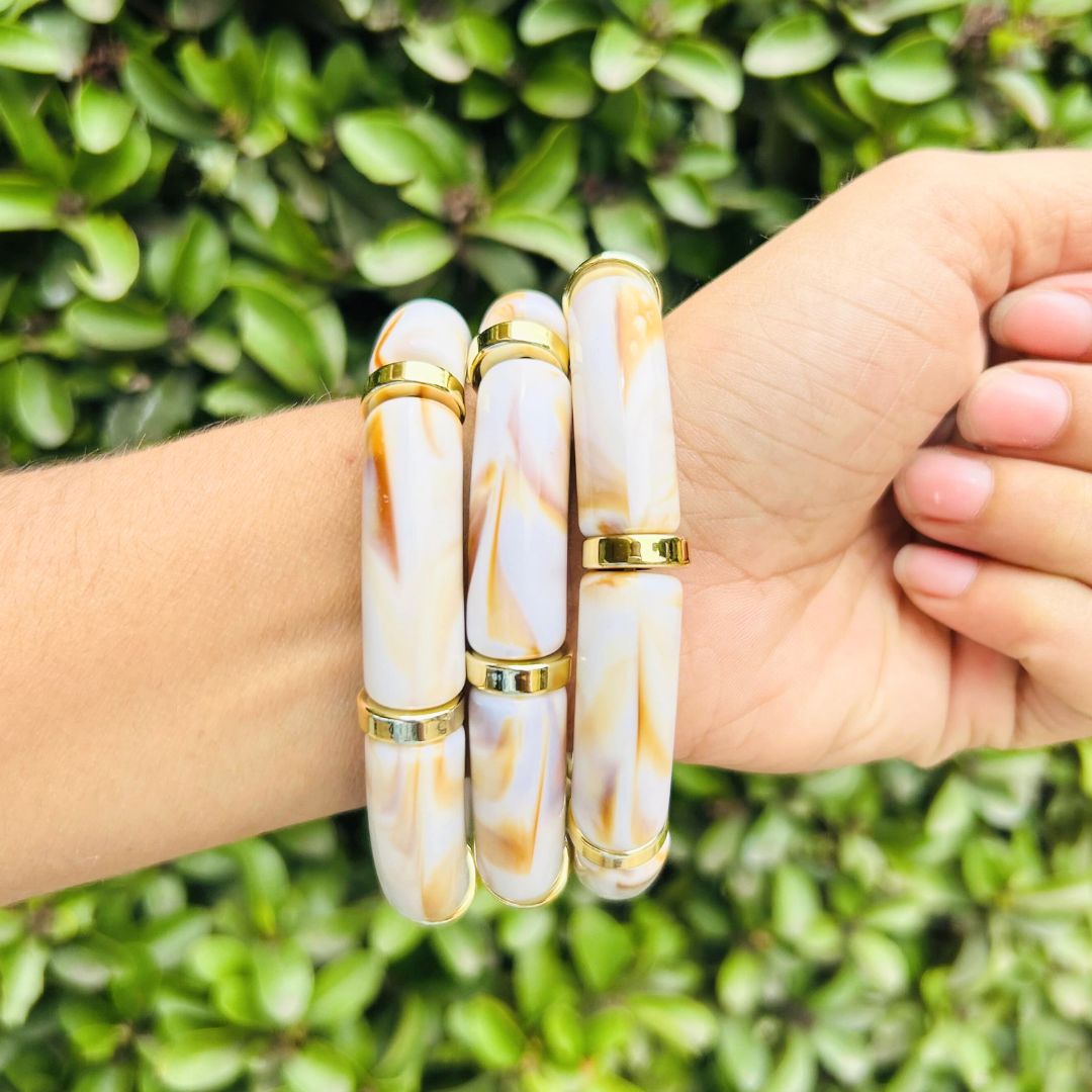 Vintage Acrylic Bracelet Set - Brown, Off-White and Turquoise
