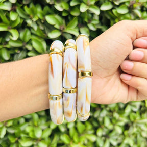 Vintage Acrylic Bracelet Set - Brown, Off-White and Turquoise