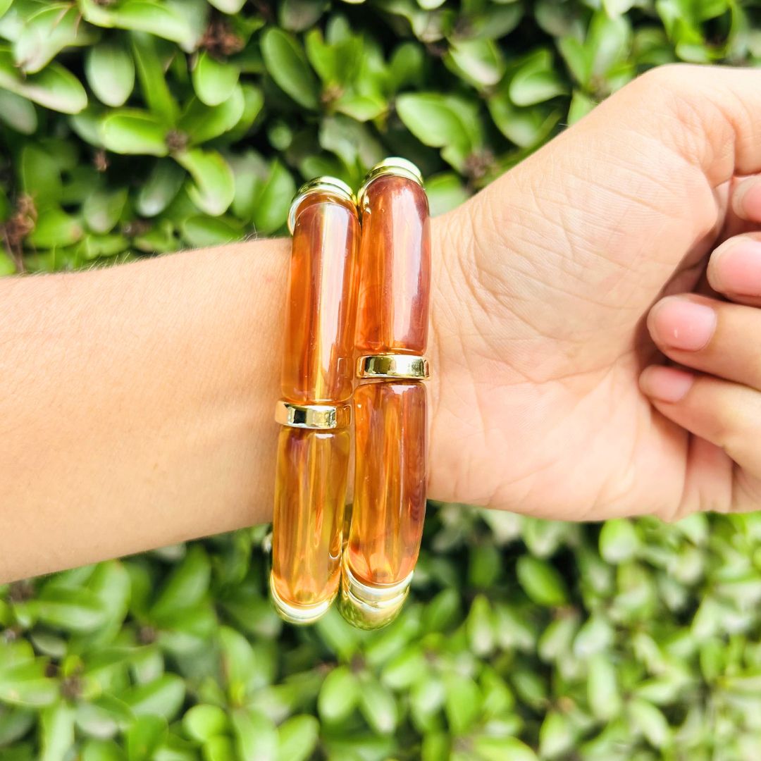 Vintage Acrylic Bracelet Set - White And Brown