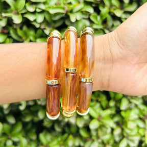 Vintage Acrylic Bracelet Set - White And Brown