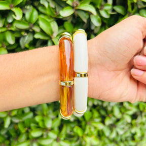 Vintage Acrylic Bracelet Set - White And Brown