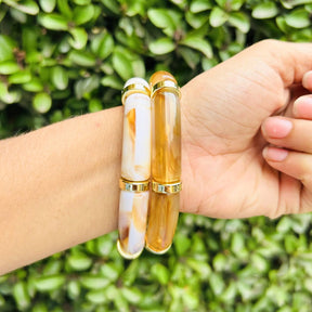 Vintage Acrylic Bracelet Set - Brown, Off-White and Turquoise