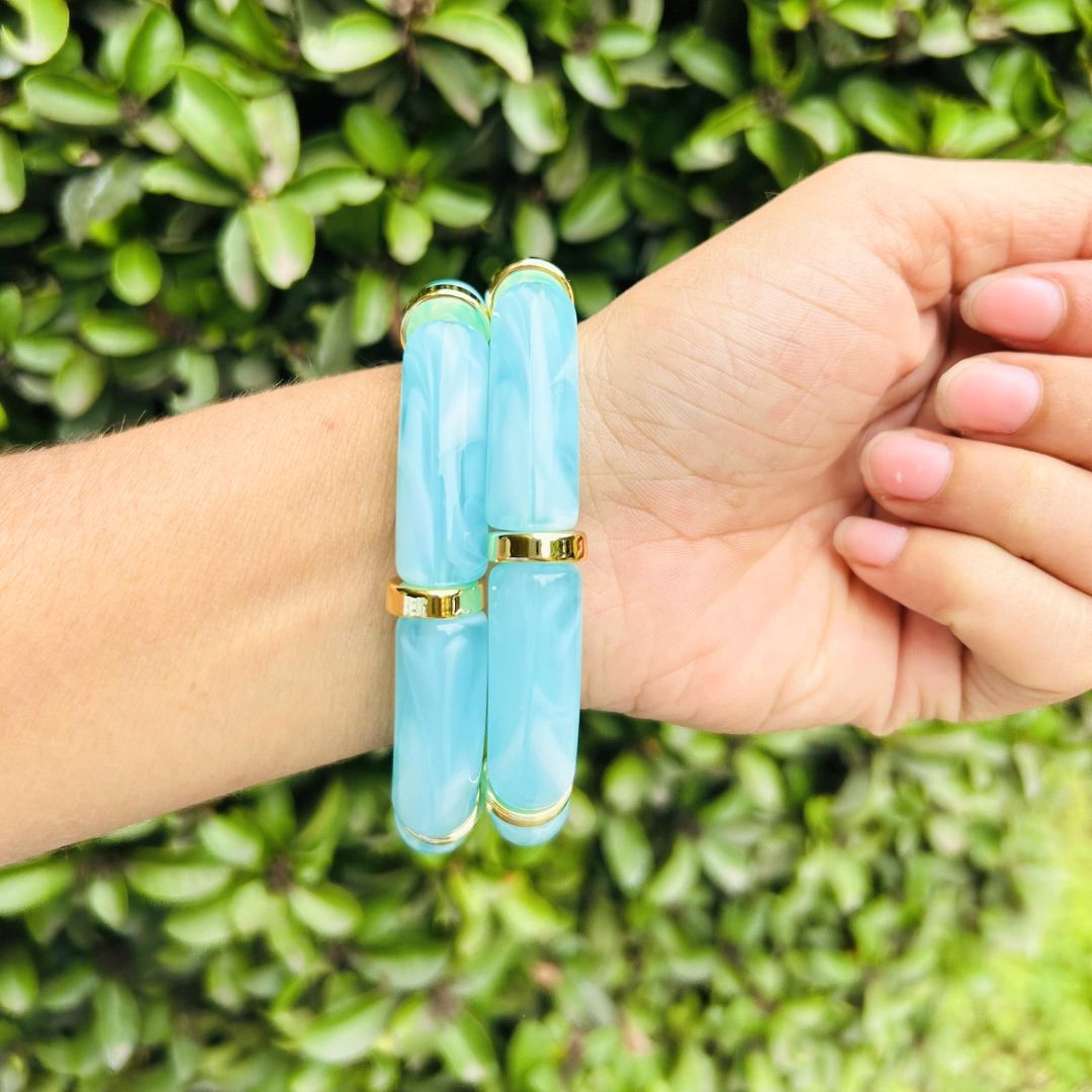 Vintage Acrylic Bracelet Set - Brown, Off-White and Turquoise