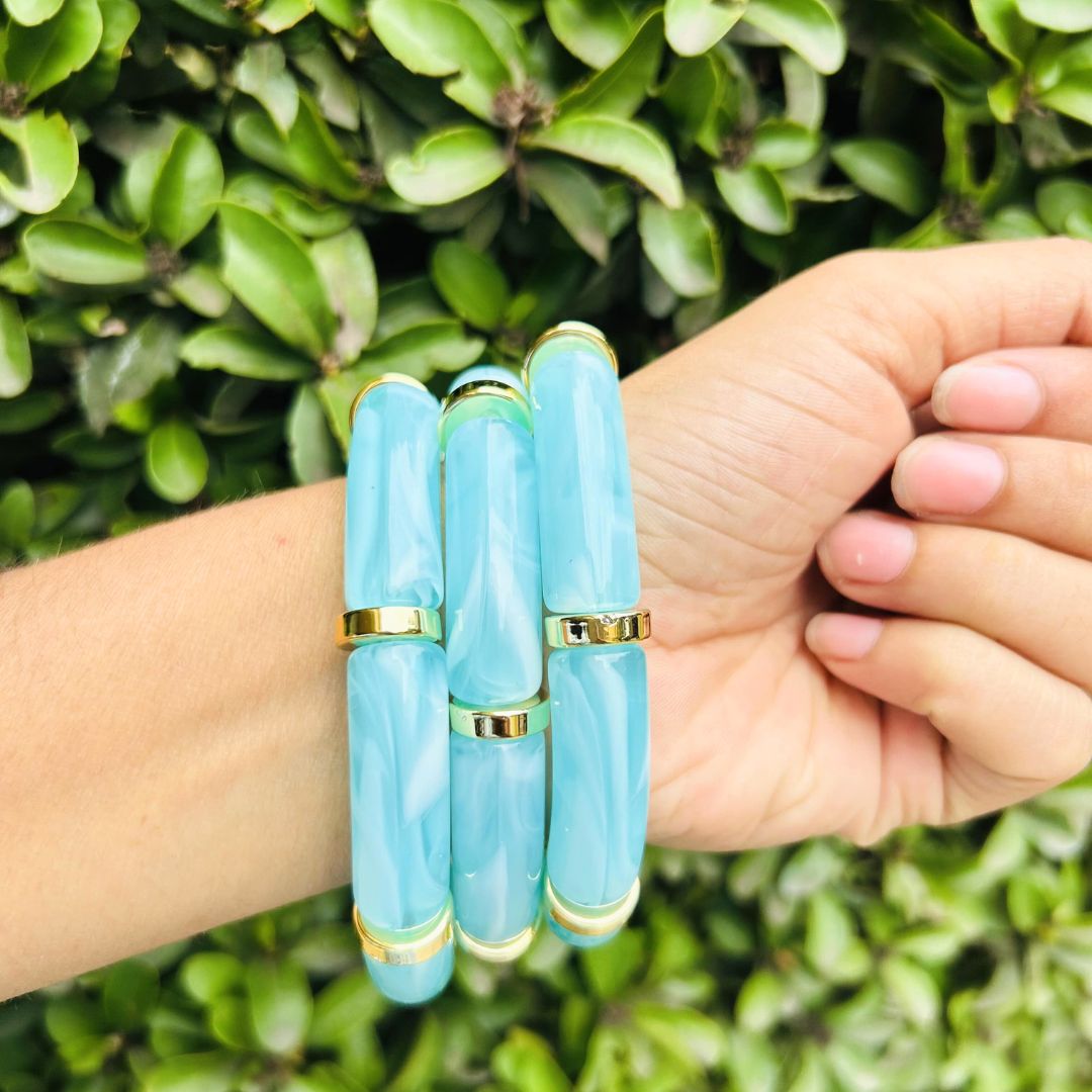 Vintage Acrylic Bracelet Set - Brown, Off-White and Turquoise