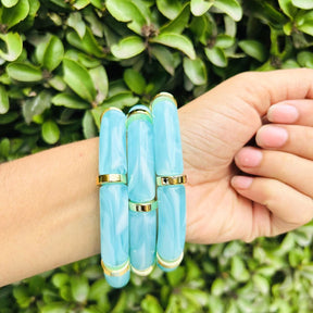 Vintage Acrylic Bracelet Set - Brown, Off-White and Turquoise