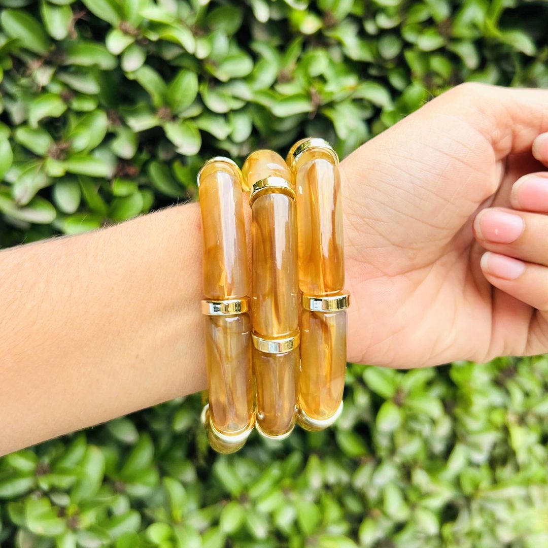 Vintage Acrylic Bracelet Set - Brown, Off-White and Turquoise
