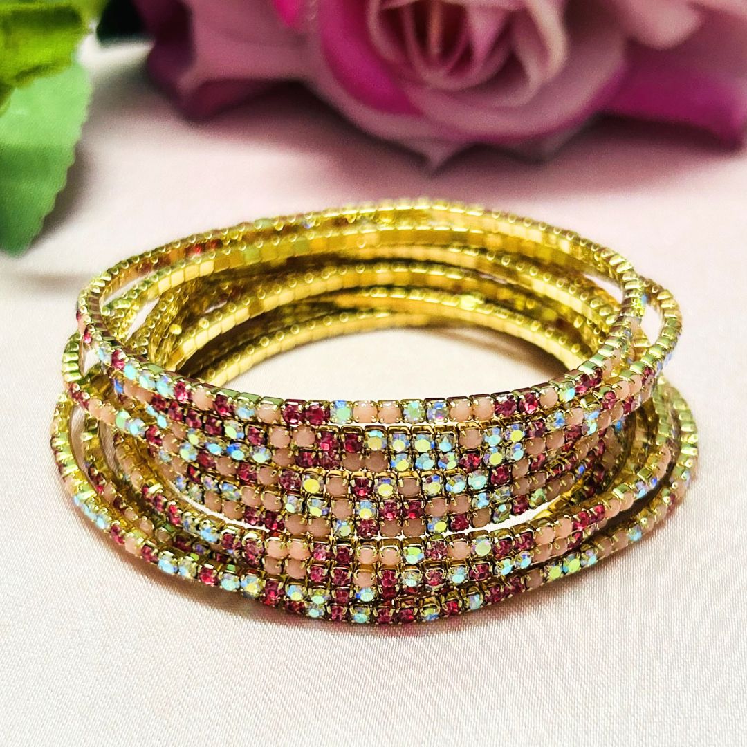 Stretchable  Peach Spark  Gold - Plated Bracelet - Pack of 12