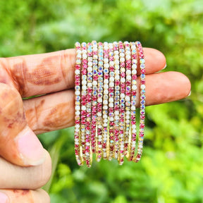 Stretchable Pink White Moonstone Gold- Plated Bracelet - Pack of 12