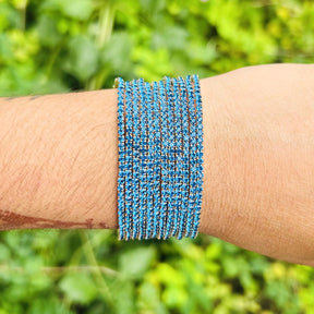 Stretchable Teal Blue Gold- Plated Bracelet - Pack of 12
