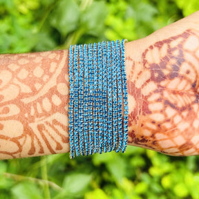 Stretchable Teal Blue Gold- Plated Bracelet - Pack of 12