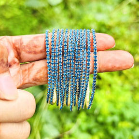 Stretchable Teal Blue Gold- Plated Bracelet - Pack of 12