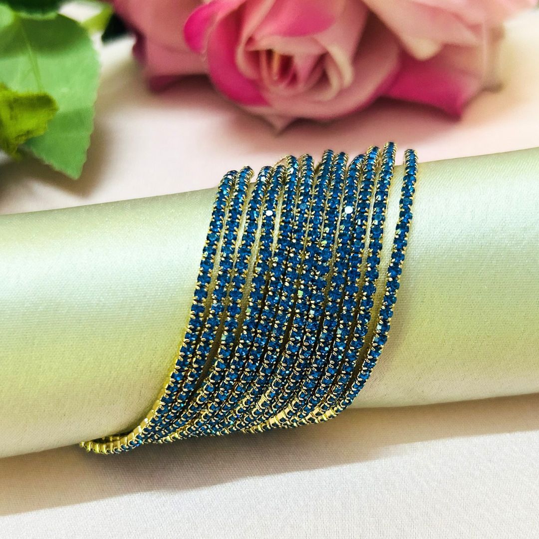 Stretchable Teal Blue Gold- Plated Bracelet - Pack of 12