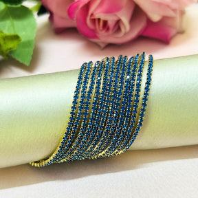 Stretchable Teal Blue Gold- Plated Bracelet - Pack of 12