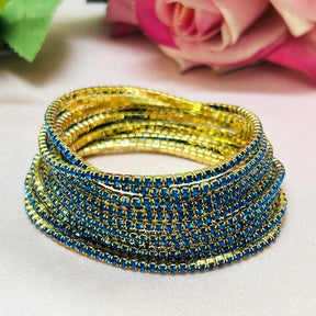 Stretchable Teal Blue Gold- Plated Bracelet - Pack of 12