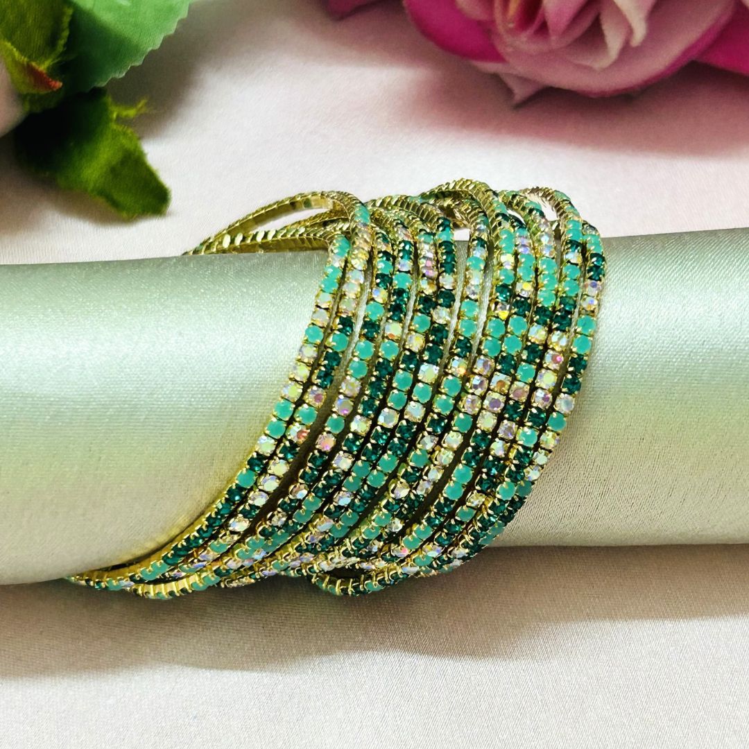 Stretchable Emerald Mist Gold Plated Bracelet - Pack Of 12