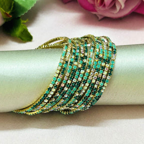 Stretchable Emerald Mist Gold Plated Bracelet - Pack Of 12