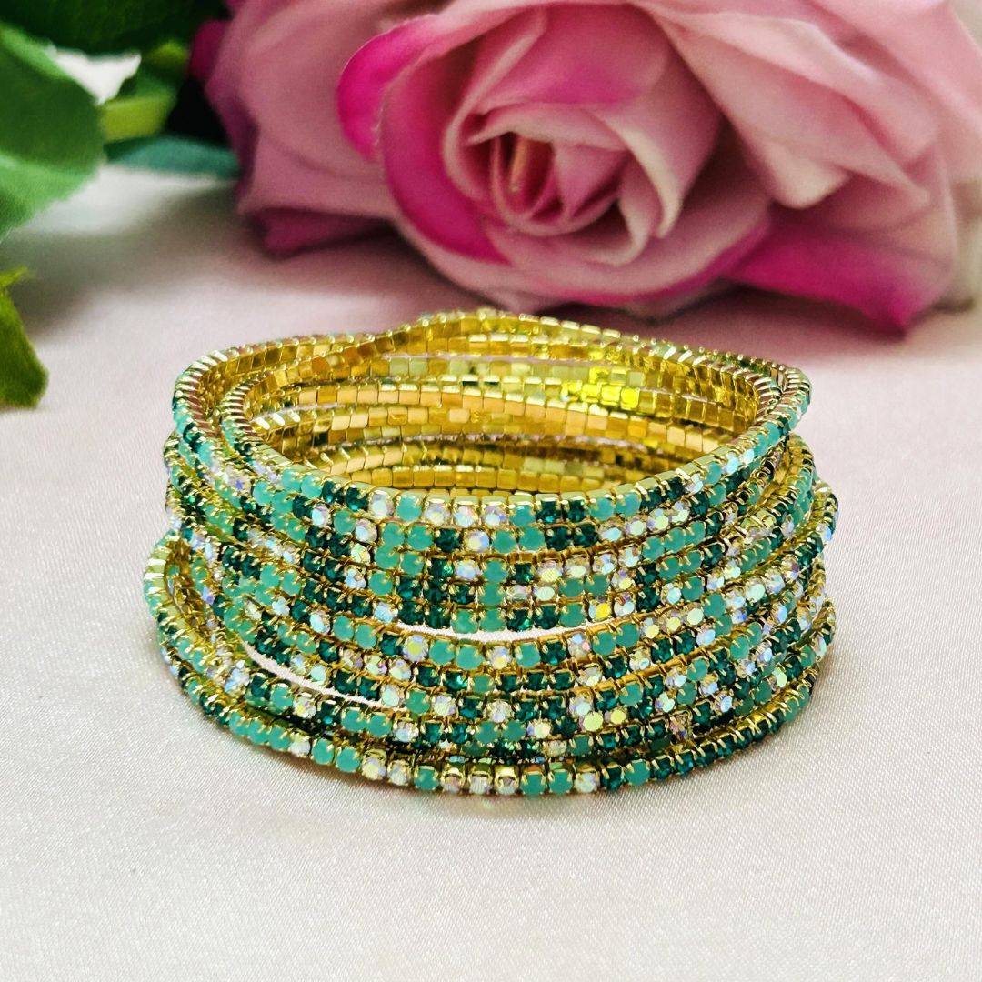 Stretchable Emerald Mist Gold Plated Bracelet - Pack Of 12