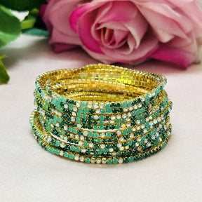 Stretchable Emerald Mist Gold Plated Bracelet - Pack Of 12