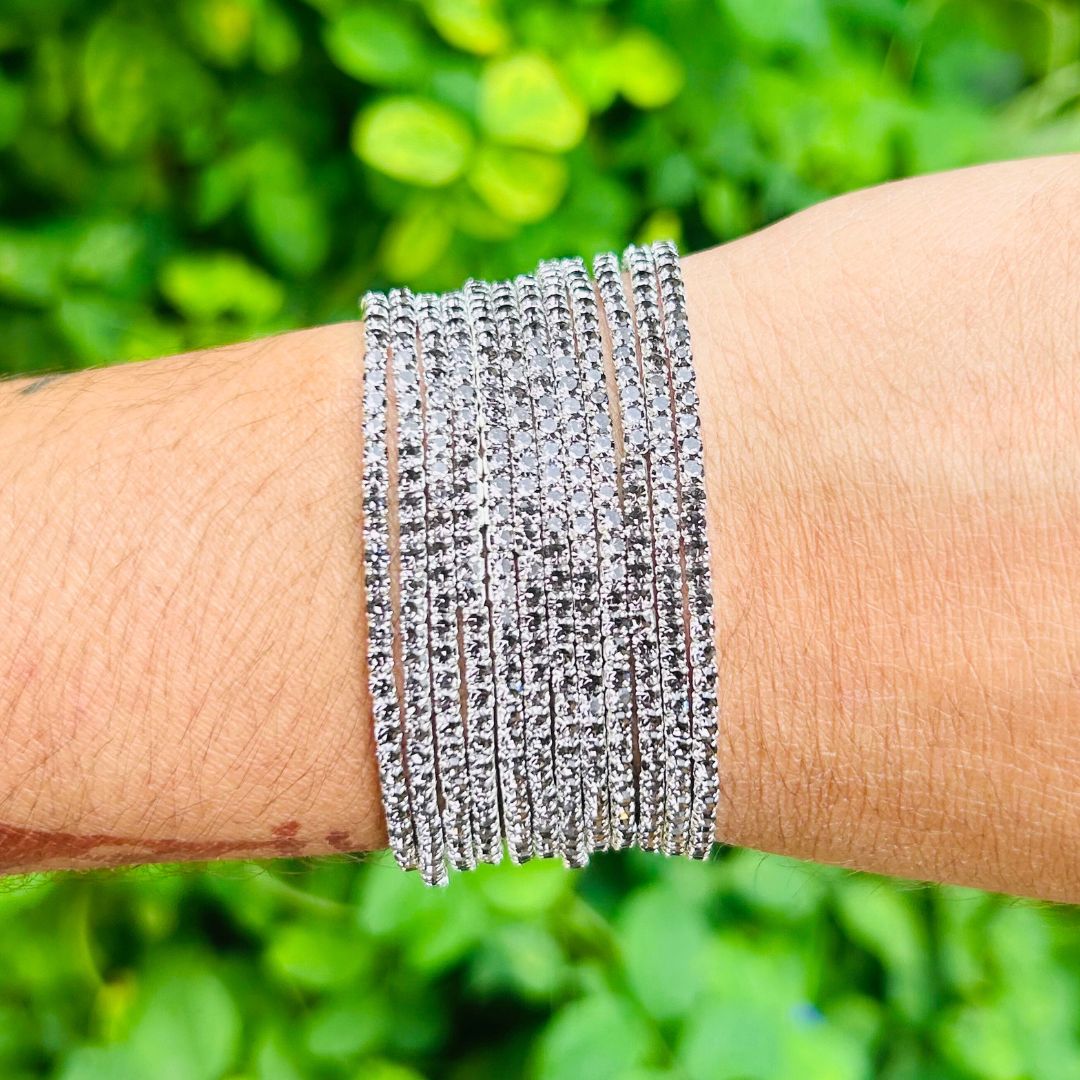 Stretchable Grey Silver - Plated Bracelet - Pack of 12