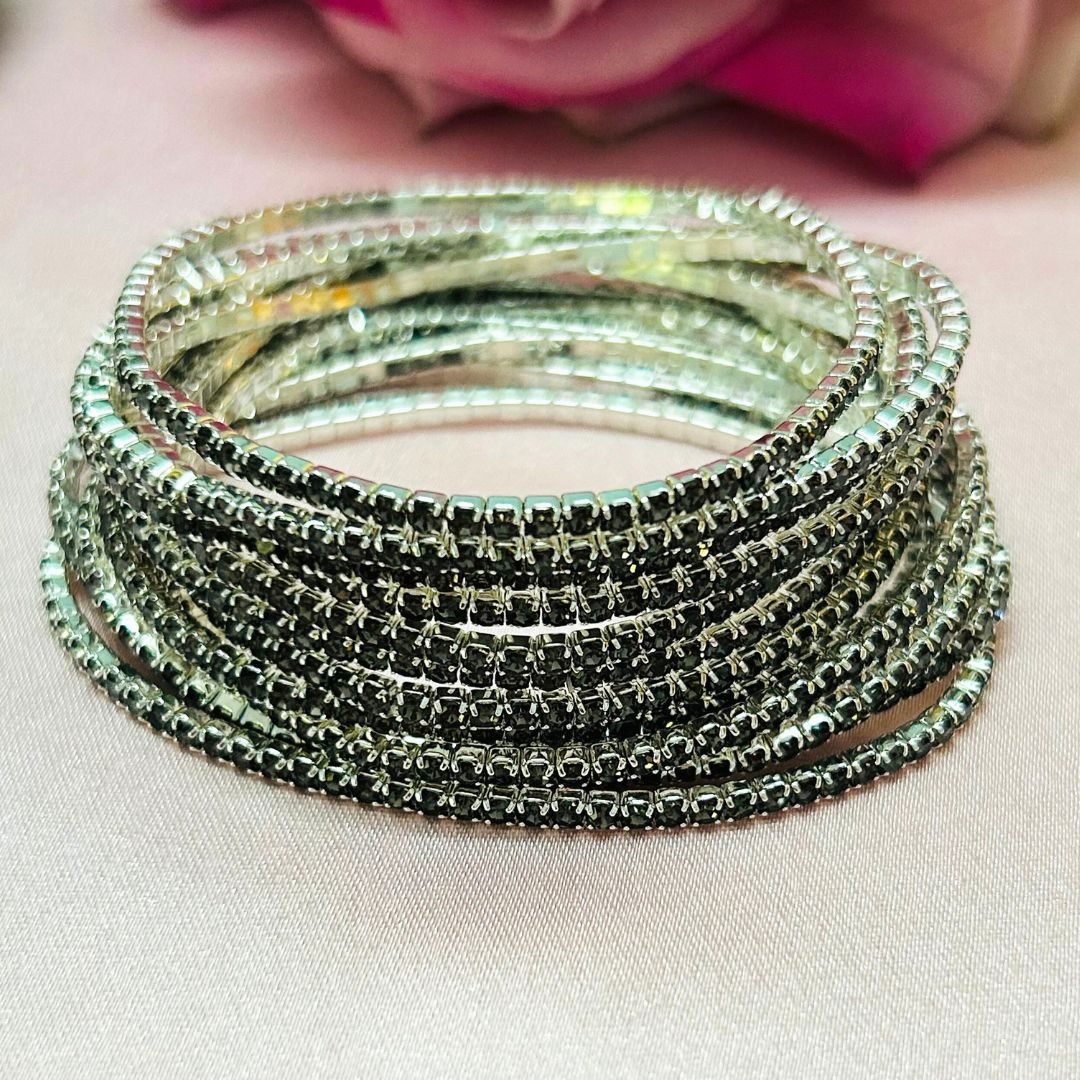 Stretchable Grey Silver - Plated Bracelet - Pack of 12
