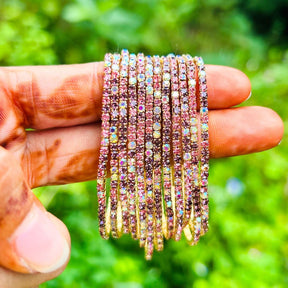Stretchable Mix Maroon Gold Plated Bracelet - Pack of 12