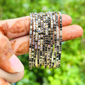 Stretchable Black & White Gold - Plated Bracelet - Pack of 12